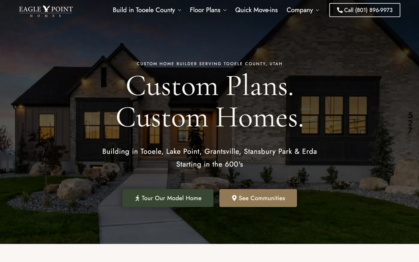 Utah Custom Home Builder homepage after the positioning work