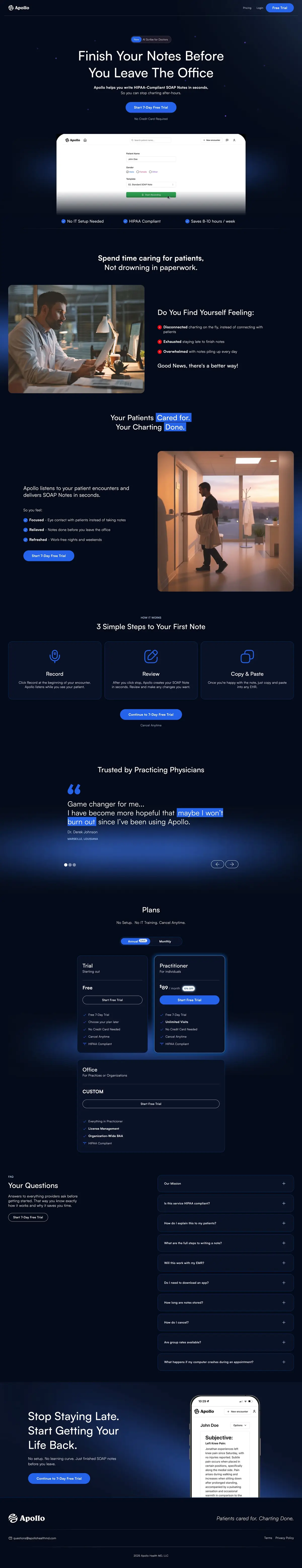 Healthcare AI Startup homepage after