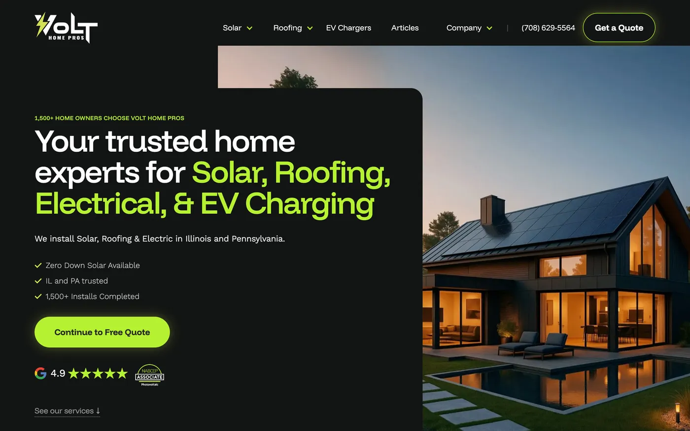 Solar Company in IL homepage after the positioning work