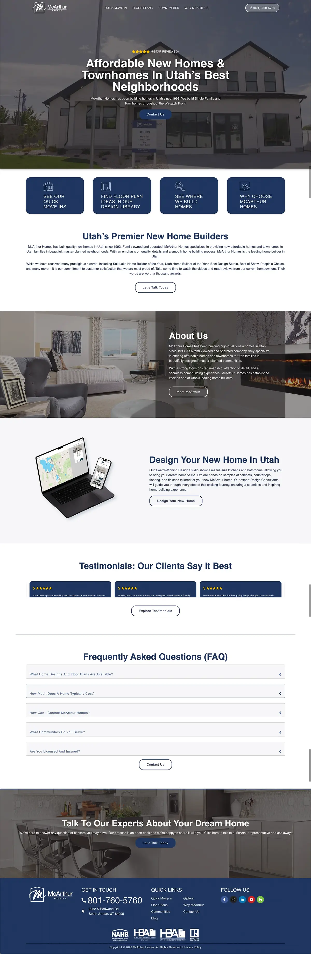 Utah Home Builder homepage before